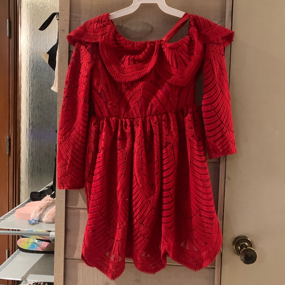 Red girls lace dress with amazing details